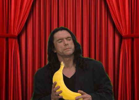 In classic Tommy Wiseau fashion, he accepted his Golden Benana with a speech that was both oddly touching and inexplicably in front of a green screen